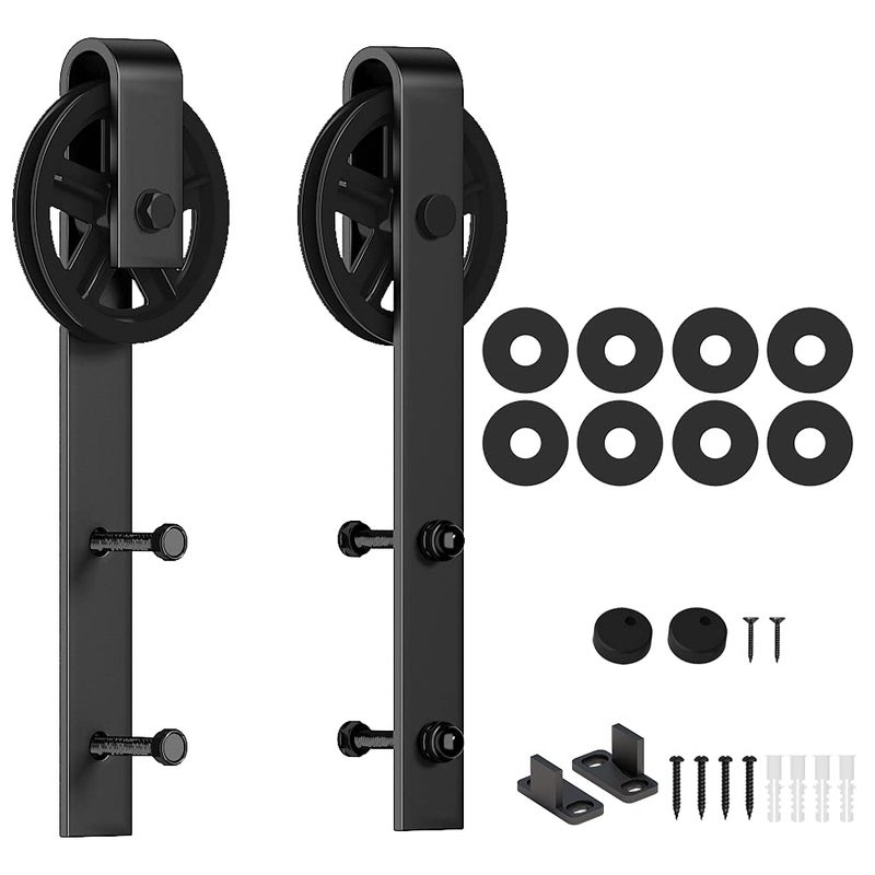 skysen Sliding Barn Door Hardware Roller Set Black (Spoke Wheel Hanger Set) - Image 1